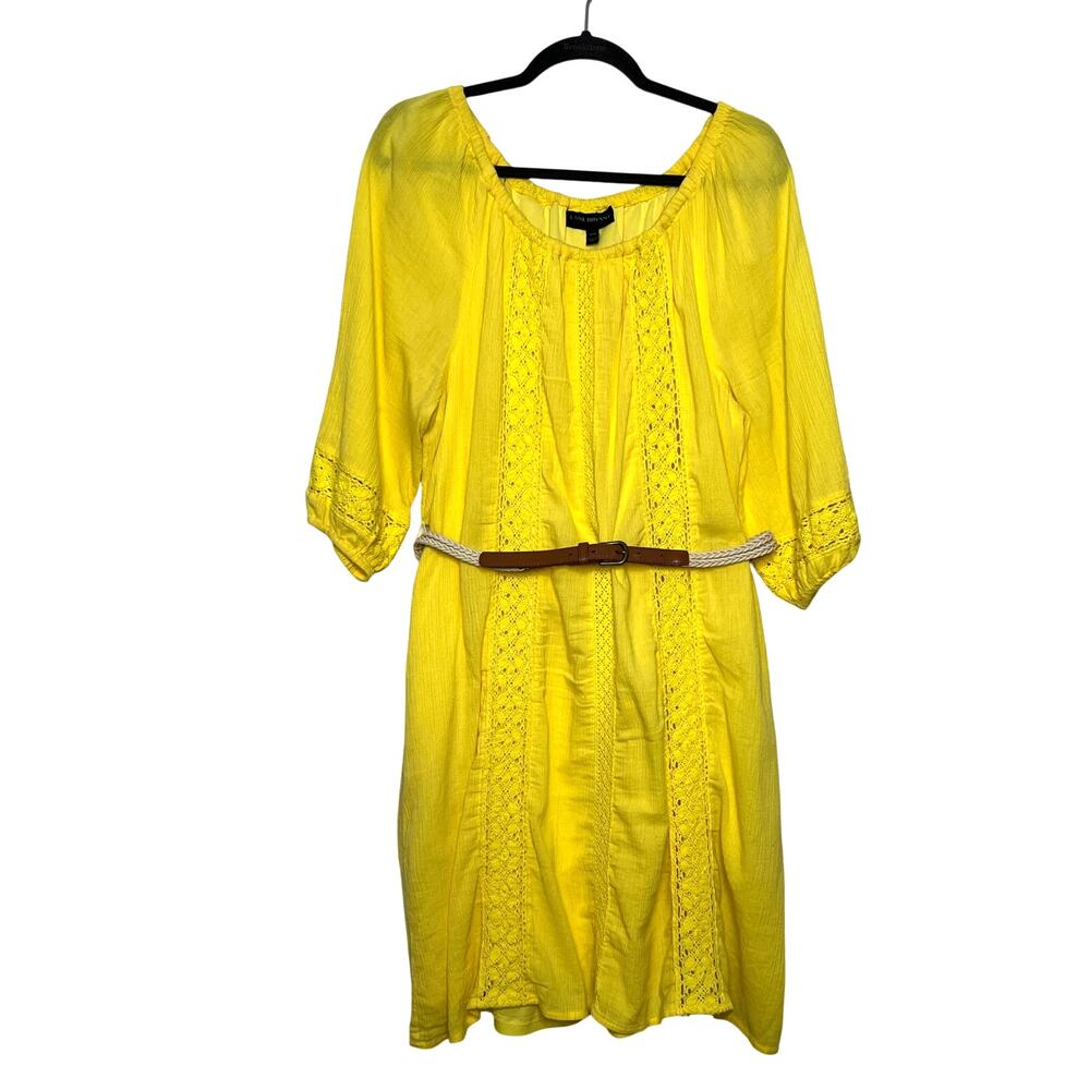 Lane Bryant Yellow Crochet Trim Peasant Dress Size 14/16 Boho Belted